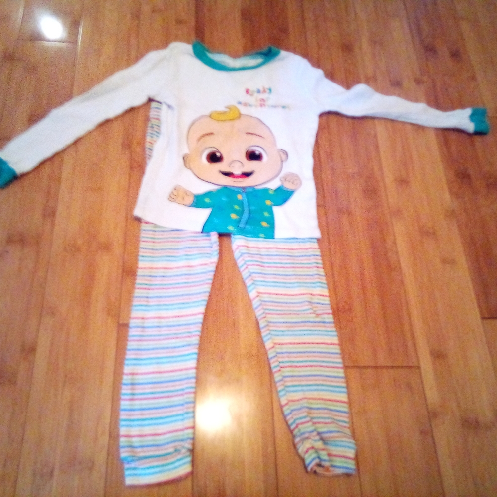 Kids Cartoon Character Pajama Set - White and Teal
